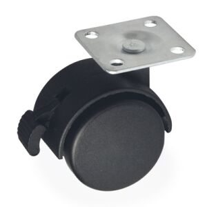 Kolečko nábytkové 40mm, plotnička 42x42x2 mm, brzda, černá, 30kg