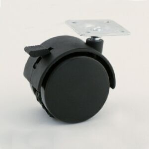 Kolečko nábytkové 50mm, plotnička 42x42x2 mm, brzda, černá, 40kg