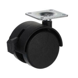 Kolečko nábytkové 50mm, plotnička 42x42x2 mm, brzda, černá, 40kg