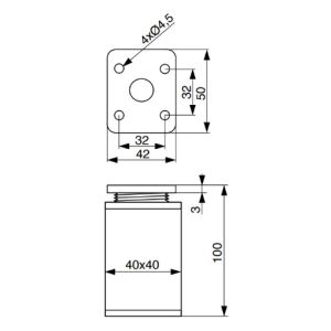 Noha nábytková H100, 40x40 mm, černá matná