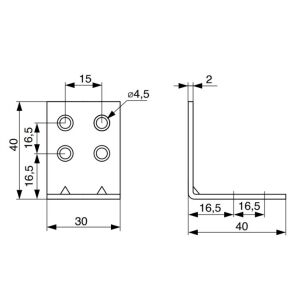 Úhelník široký 40x40x30 mm, T2, bílý zinek
