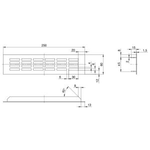 Hliníková větrací mřížka, 60x250 mm, bílá