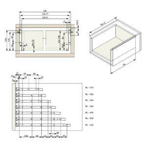 Kolečkový výsuv s bočnicí, 150/550 mm, bílá