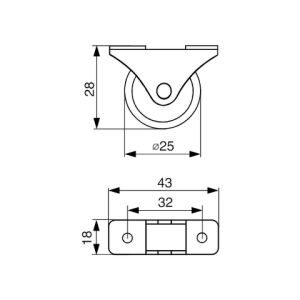 Kolečko nábytkové 25mm, pevné, černá, 25kg
