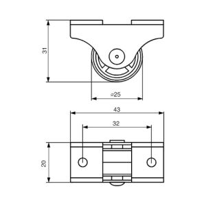 Kolečko nábytkové 25mm, pevné, šedá, 25kg