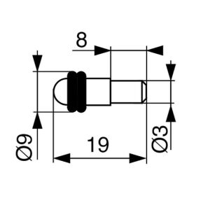 Držák (podpěrka) pro skleněné police s gumovým kroužkem, 3 mm, poniklovaná