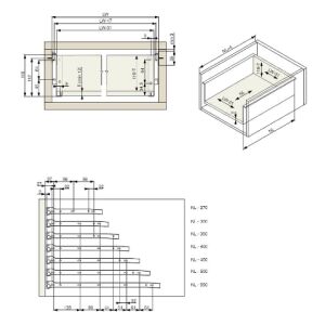 Kolečkový výsuv s bočnicí, 118/400 mm, bílá
