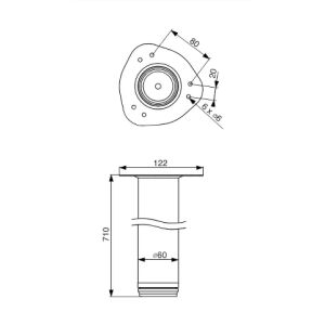 Stolová noha, plotnička, D60/H710 mm, chrom mat