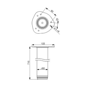 Stolová noha, plotnička, D60/H710 mm, šedá