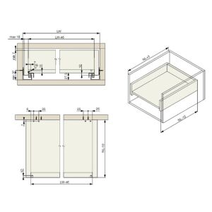 Skrytý celovýsuv, s tlumením, 25 kg, 400 mm, 2D příchyty