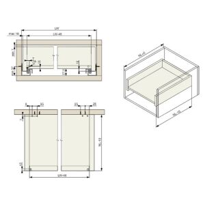 Skrytý celovýsuv, s tlumením, 25 kg, 550 mm, 2D příchyty