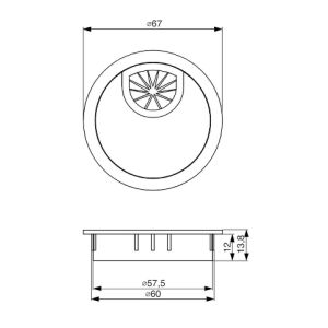 Průchodka kabelová kovová pr.60mm, chrom