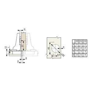 Závěs NC50 clip on, polonaložený, s tlumením, podložka H0 na vrut
