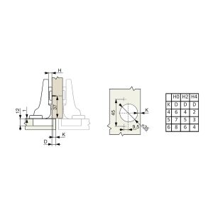 Závěs NC50 clip on, polonaložený, bez tlumení, podložka H0 na vrut