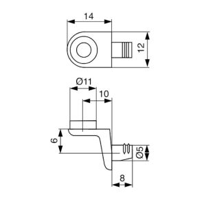 Policová podpěrka, kolíček pro skleněné police-rohová 5mm NIKL