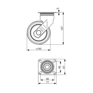 Kolečko nábytkové D100, plotnička 77x67 mm, šedá