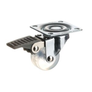 Kolečko nábytkové 35mm, plotnička 50x50 mm, brzda, transparentní bílá, 25kg