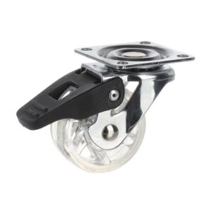 Kolečko nábytkové  50mm, plotnička 50x50 mm, brzda, transparentní bílá, 40kg