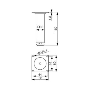 Noha nábytková kulatá, H150/D30, chrom
