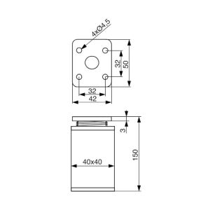 Nábytková noha H150, 40x40 mm, matná černá