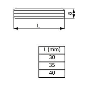 Spojovací kolík, 8x40 mm, rýhovaný, buk, 1kg