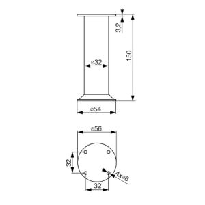 Noha nábytková kulatá, H150/D32, eloxovaný hliník