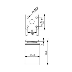 Noha nábytková kulatá, H100/D40, eloxovaný hliník