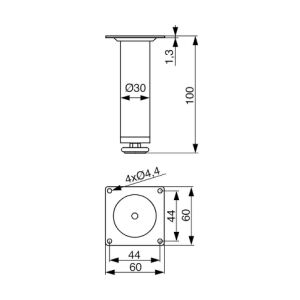 Noha nábytková kulatá, H100/D30, satin nikl