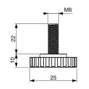 Nastavitelná noha, D30, M6x22, černá