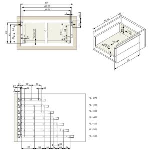 Kolečkový výsuv s bočnicí, 118/400 mm, šedá