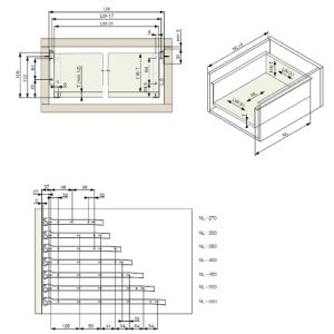 Kolečkový výsuv s bočnicí, 118/450 mm, šedá