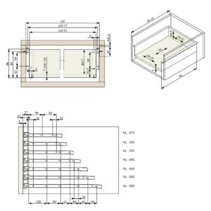 Kolečkový výsuv s bočnicí, 86/300 mm, šedá