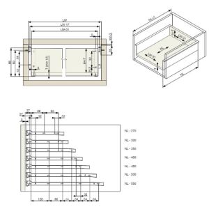 Kolečkový výsuv s bočnicí, 86/400 mm, šedá