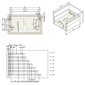 Kolečkový výsuv s bočnicí, 86/550 mm, šedá