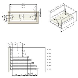 Kolečkový výsuv s bočnicí, 54/450 mm, šedá