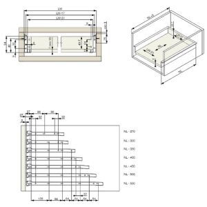 Kolečkový výsuv s bočnicí, 54/500 mm, šedá