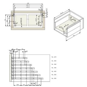 Kolečkový výsuv s bočnicí, 118/350 mm, šedá