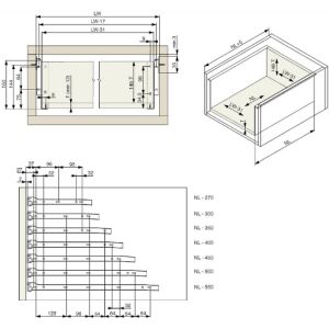 Kolečkový výsuv s bočnicí, 150/300 mm, šedá