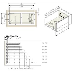 Kolečkový výsuv s bočnicí, 150/350 mm, šedá
