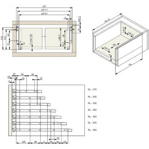 Kolečkový výsuv s bočnicí, 150/550 mm, šedá