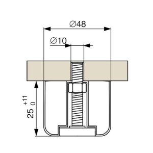 Nastavitelný kluzák D48/H25, černá