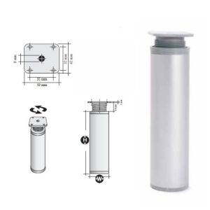 Noha nábytková kulatá, H100/D40, eloxovaný hliník