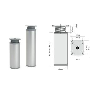 Noha nábytková kulatá, H150/D40, eloxovaný hliník