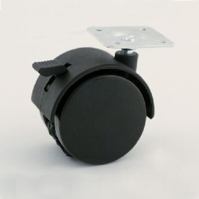 Kolečko nábytkové 50mm, plotnička 42x42x2 mm, brzda, černá, 40kg