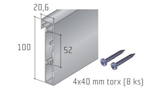 Profil rámový S45-100 - Rámový profil 2m, stříbrný elox
