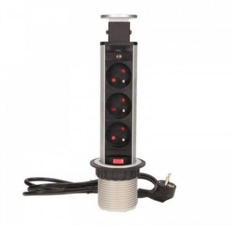 Zásuvková věž výsuvná RAL 9006, 3xzásuvka 230V