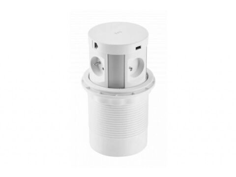 Zásuvka - výsuvná Comfort bílá + bezdrátové nabíjení, 4x 220V, 2x USB A
