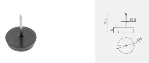 Kluzák kkulatý s hřebíkem černý - 15 mm