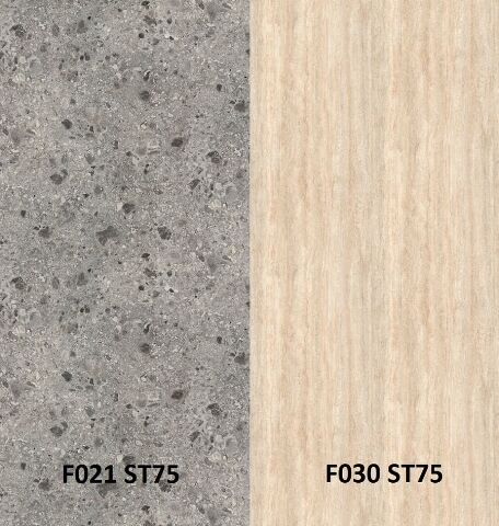 Zádový panel (zástěna) Egger F021 ST75 Terrazzo Triestino šedé / F030 ST75 Travertin Margalida, 4100x6400x9,2