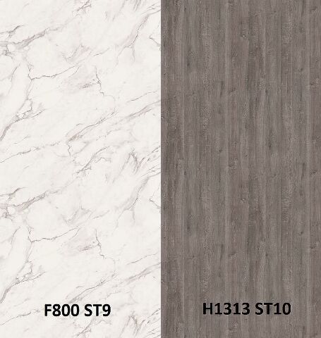 Zádový panel (zástěna) Egger F800 ST9 Mramor křišťálový / H1313 ST10 Dub Whiteriver šedohnědý, 4100x640x9,2